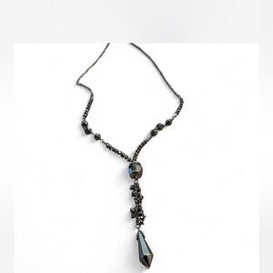 Dark Silver Beaded Blingy Long Necklace